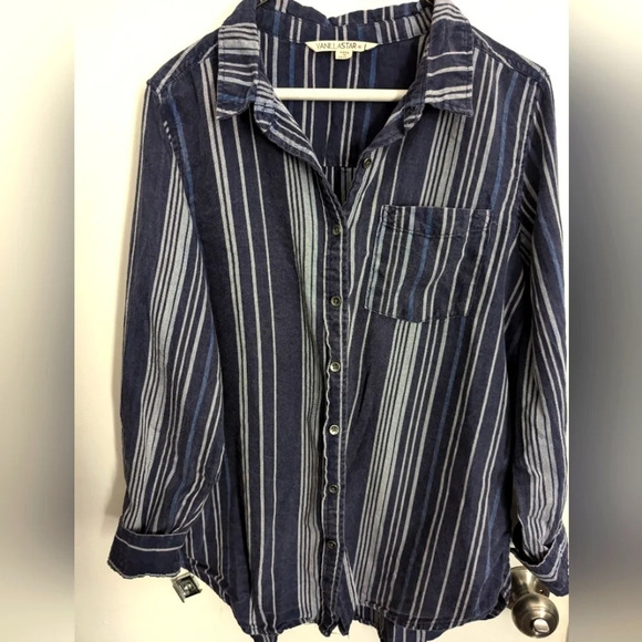 Vanilla Star Blue Gray White Button-Down Shirt - Large - Picture 1 of 4